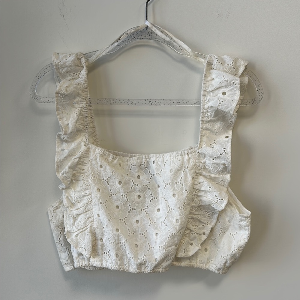 7FAMK Sz XL White Ruffled Square Neck Sleeveless Crop Top • NWT! - Picture 6 of 10